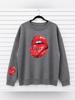 Plus Size Gray Sweatshirt with Red Lip 👄 Graphic